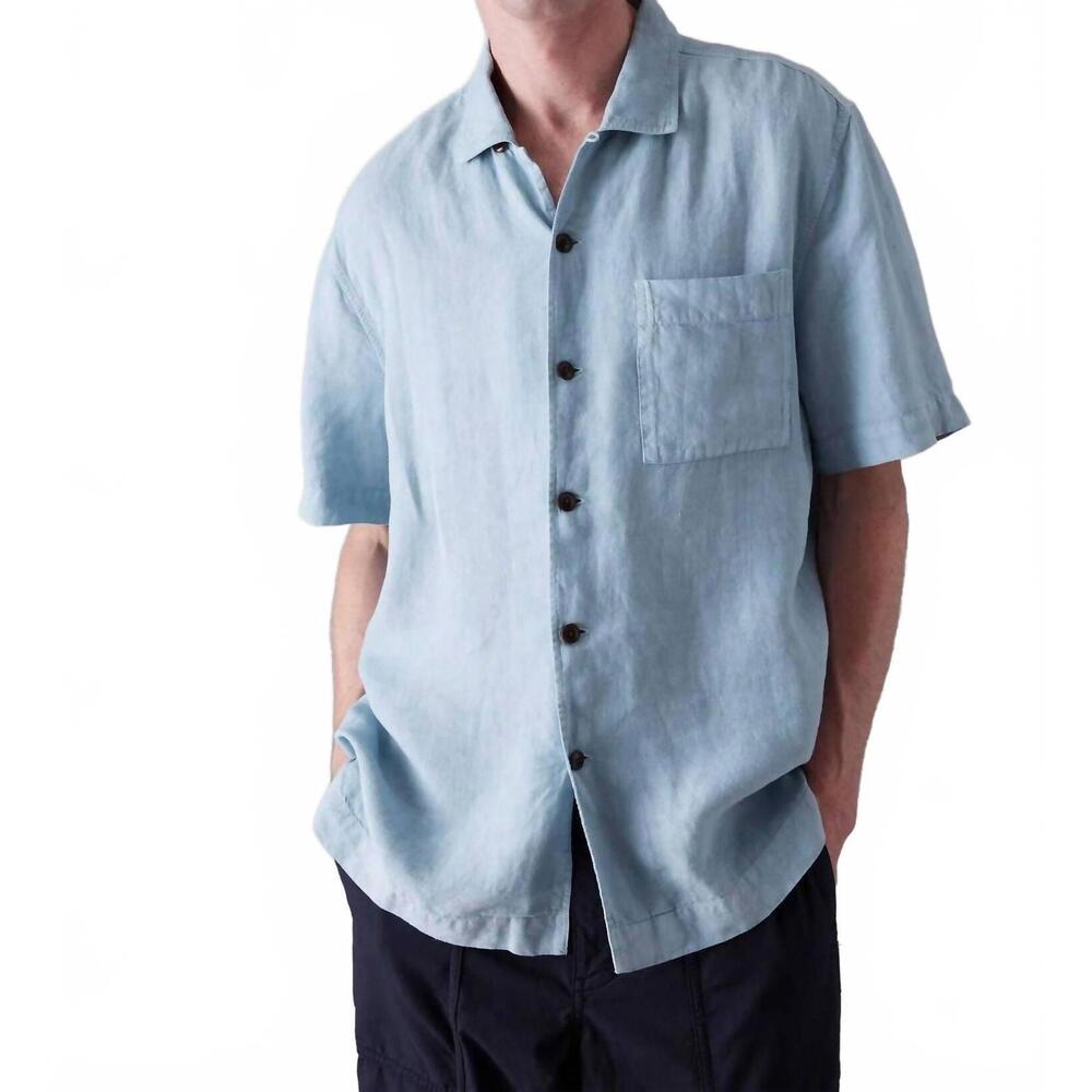 NEW TOAST linen short sleeve shirt in dove blue